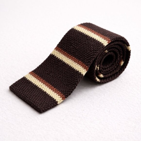 Yves Saint Laurent Other - Vintage Yves Saint Laurent Paris Square Tip Knit Tie Brown Striped Necktie